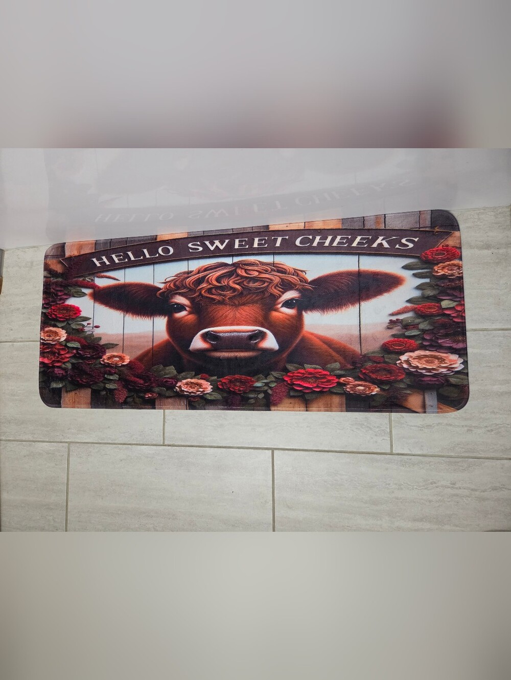 Hello Sweet Cheeks Cow Memory Foam Mat - Brown & Red Floral